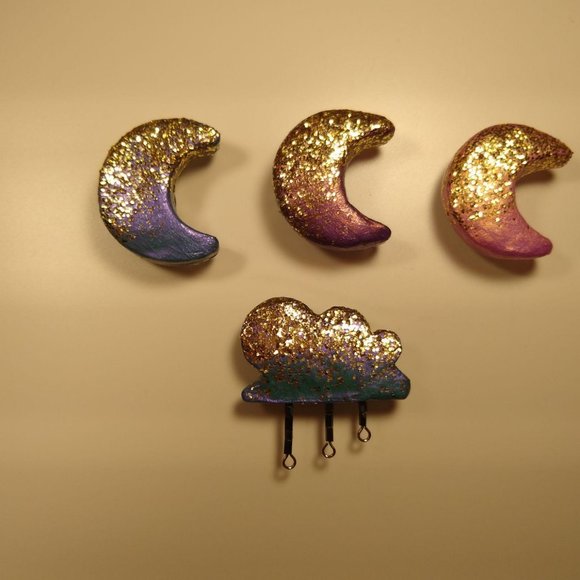 Four Handmade Glitter Clay Moon & Cloud Magnets - Picture 6 of 7